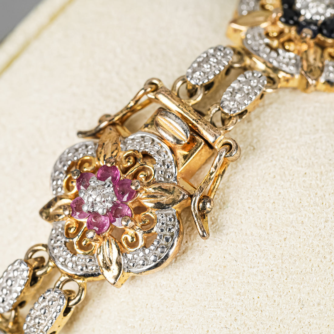 Gold Plated And Sterling Silver Multi-Colour Flower Motif Bracelet