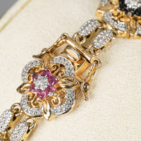 Gold Plated And Sterling Silver Multi-Colour Flower Motif Bracelet