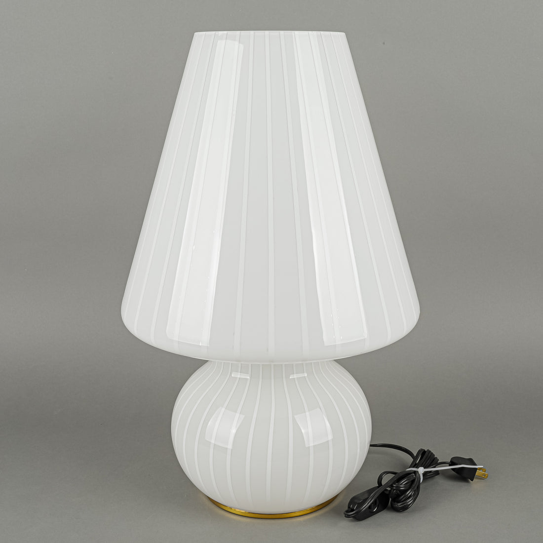 Vintage White Striped Glass Fungo Style Lamps Set Of 2