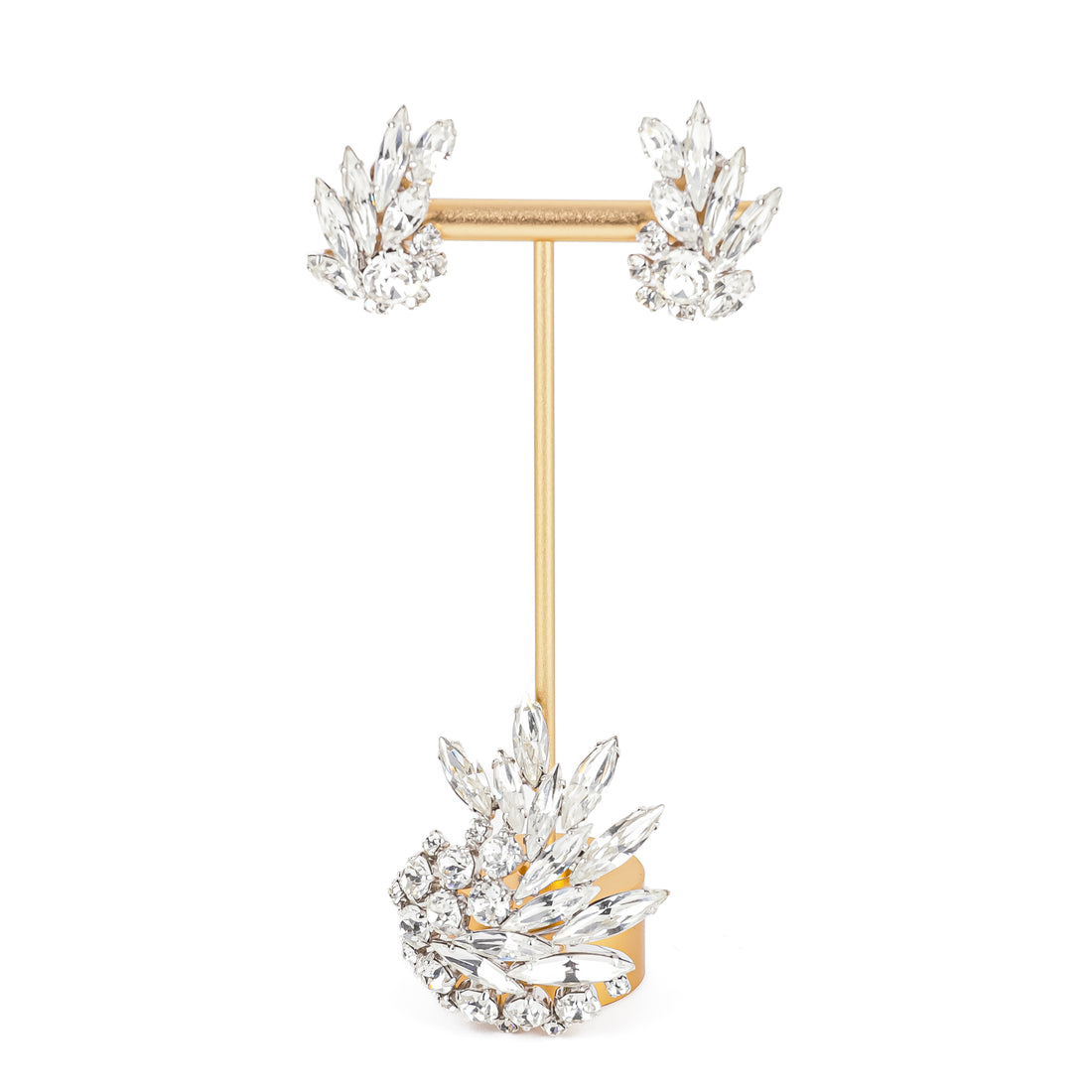 SHERMAN Brooch & Clips Set- Clear Rhinestone Spray