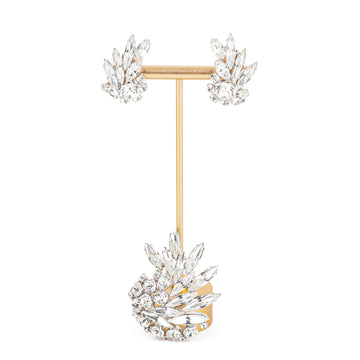 SHERMAN Brooch & Clips Set- Clear Rhinestone Spray