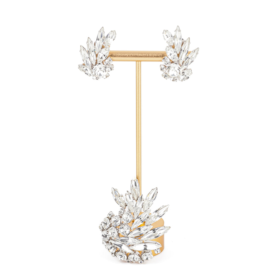 SHERMAN Brooch & Clips Set- Clear Rhinestone Spray