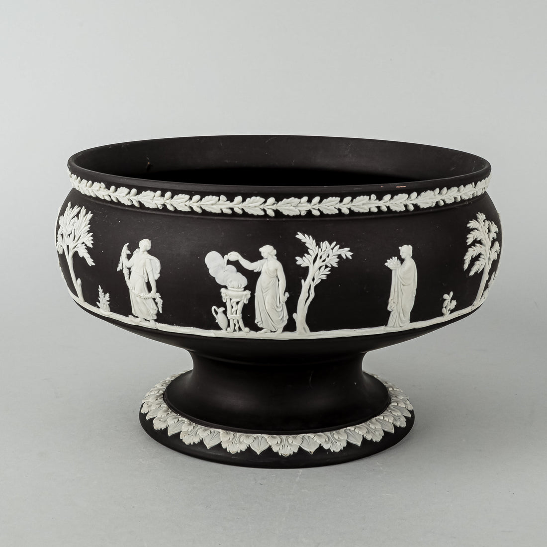 WEDGWOOD White On Basalt Black Jasperware Pedestal Bowl