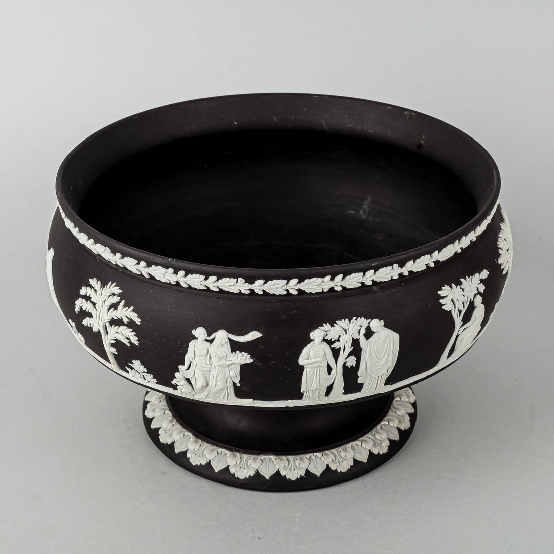 WEDGWOOD White On Basalt Black Jasperware Pedestal Bowl