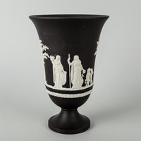 WEDGWOOD White On Basalt Black Jasperware Footed Urn Vase