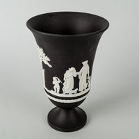 WEDGWOOD White On Basalt Black Jasperware Footed Urn Vase