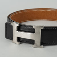 HERMES Reversible Leather H Buckle Belt