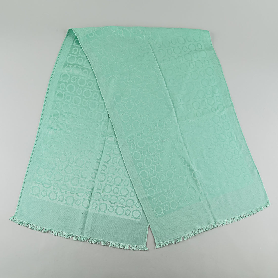 SALVATORE FERRAGAMO Mint Green Silk Wool Scarf