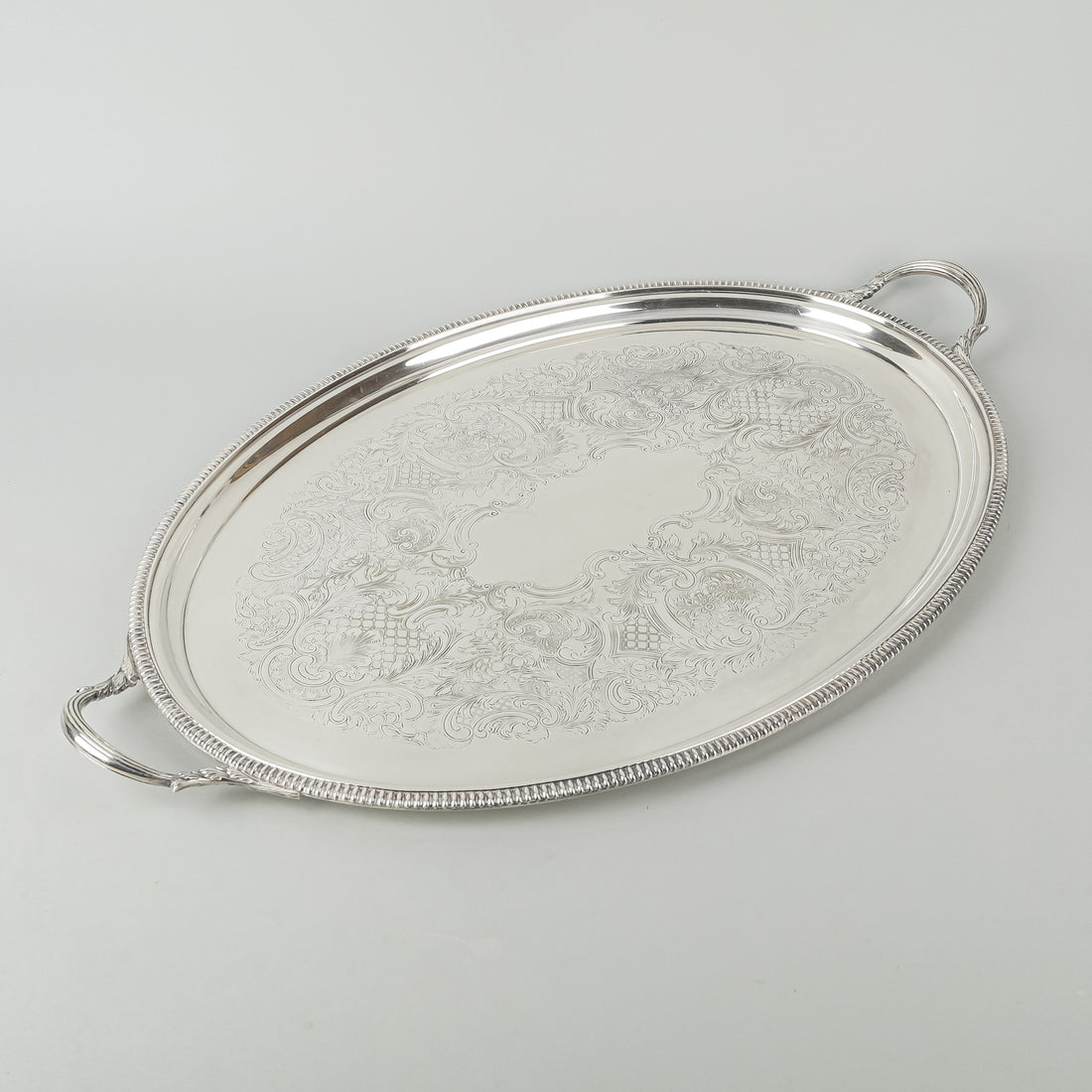 CHARLES HOWARD COLLINS Reprod Old Sheffield Plate Silverplate Engraved Oval Tray