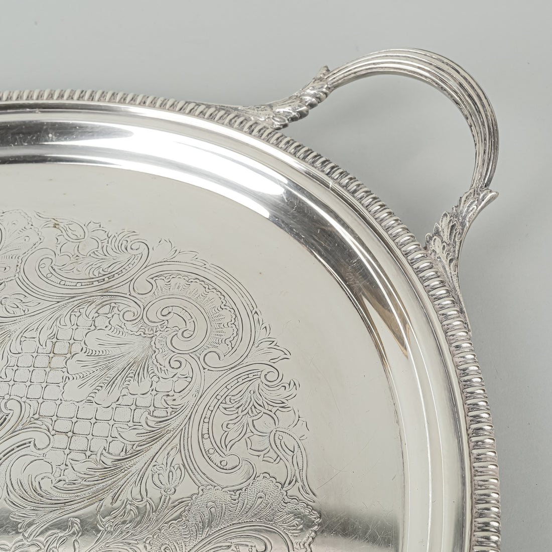 CHARLES HOWARD COLLINS Reprod Old Sheffield Plate Silverplate Engraved Oval Tray