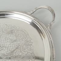 CHARLES HOWARD COLLINS Reprod Old Sheffield Plate Silverplate Engraved Oval Tray
