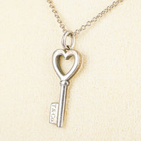 TIFFANY & CO Sterling Silver Mini Heart Key Pendant Necklace