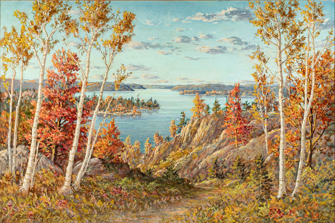 Otto Planding (Canadian 1857-1967) Lake Scene With Birches