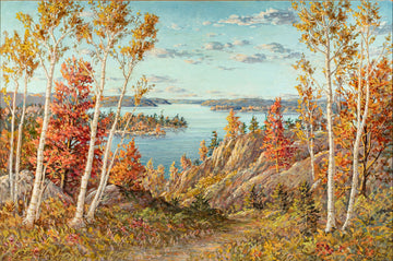 Otto Planding (Canadian 1857-1967) Lake Scene With Birches