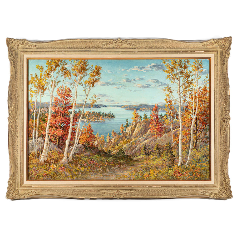 Otto Planding (Canadian 1857-1967) Lake Scene With Birches