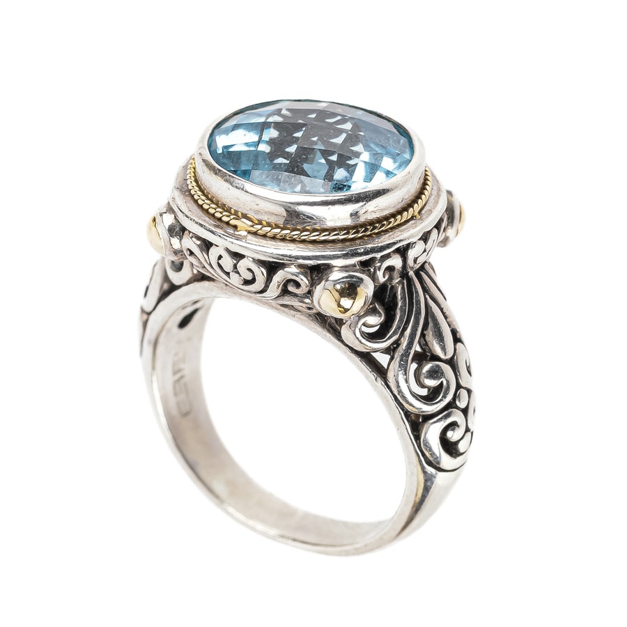 EFFY 18K And Sterling Silver Blue Topaz Openwork Ring