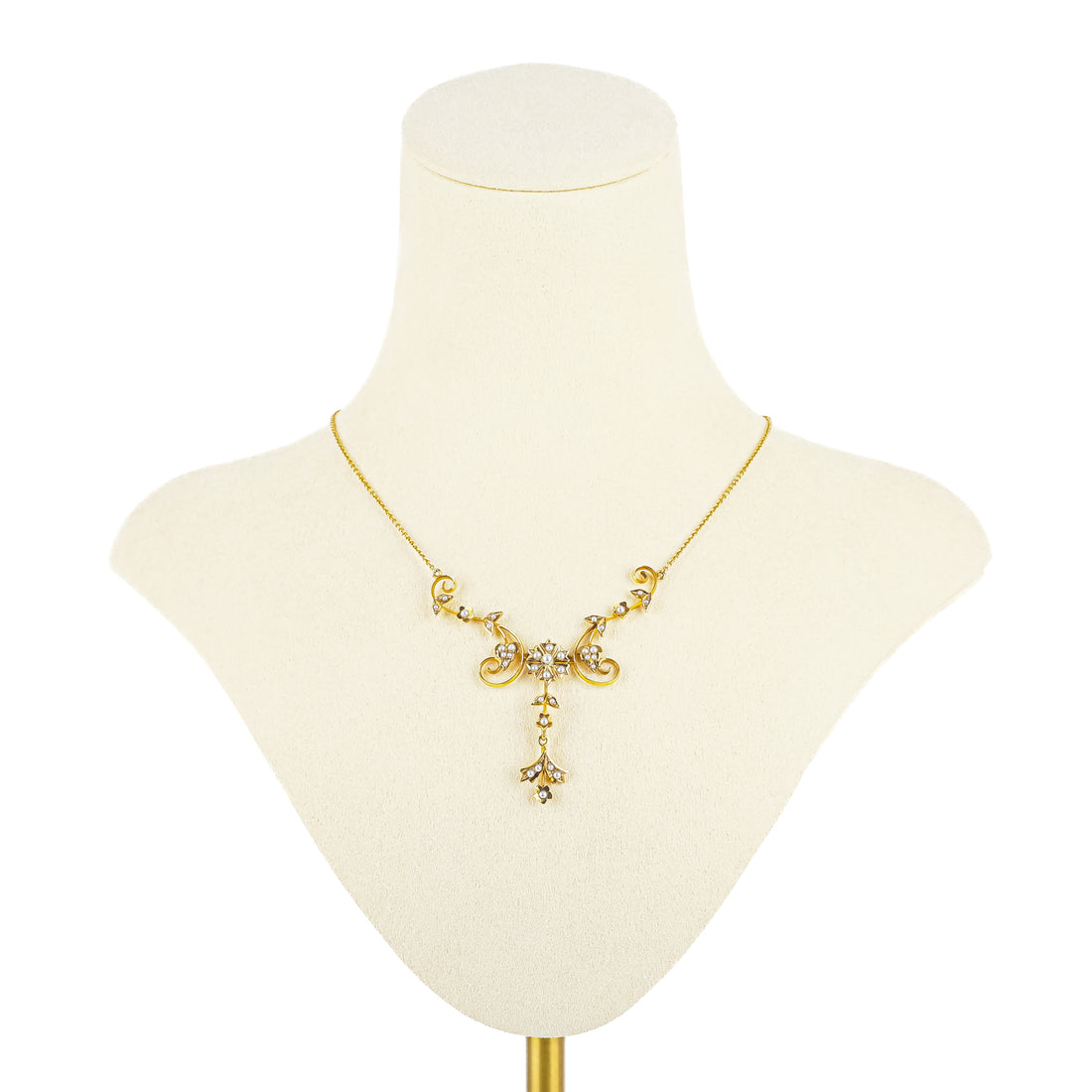 Victorian 14K Yellow Gold  Seed Pearl Lariat Necklace