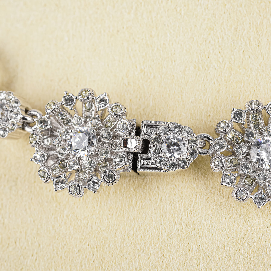 NADRI Silver Tone Flower Cluster Collar Necklace