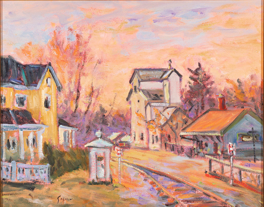 Sylvio Gagnon (Canadian 1939) "Unionville Station And Granery" Acrylic On Canvas