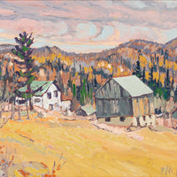 Lawrence Nickle (Canadian 1932-2014) "Gibbon's Farm Buildings" Oil On Board
