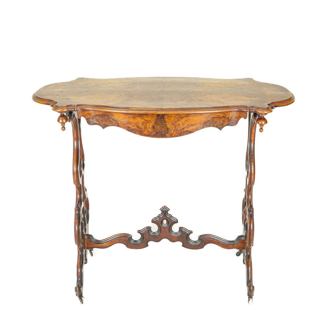 Vintage Victorian Style Burled Walnut Fretwork Table