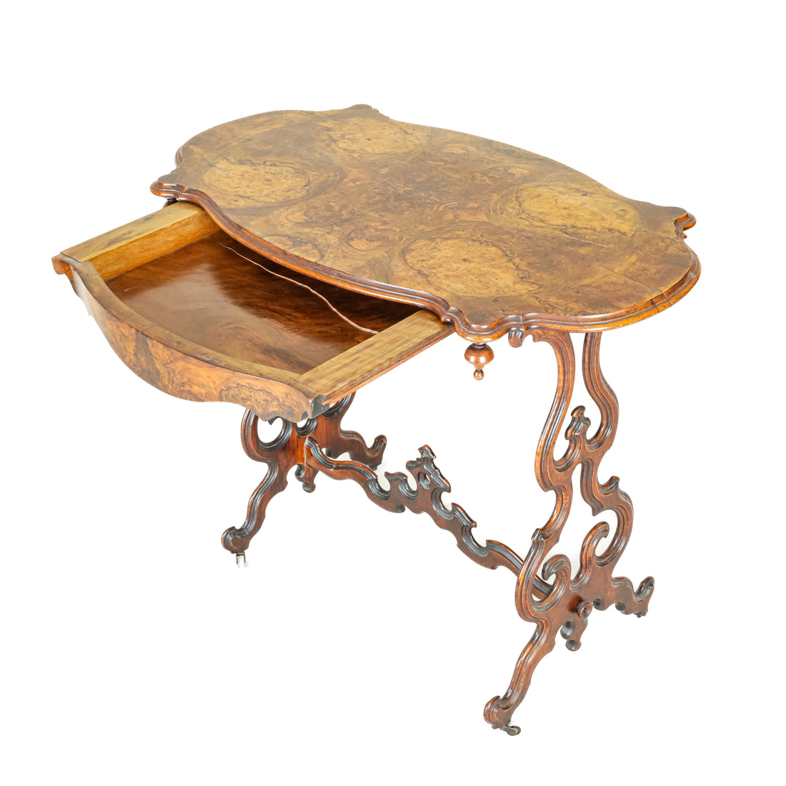 Vintage Victorian Style Burled Walnut Fretwork Table