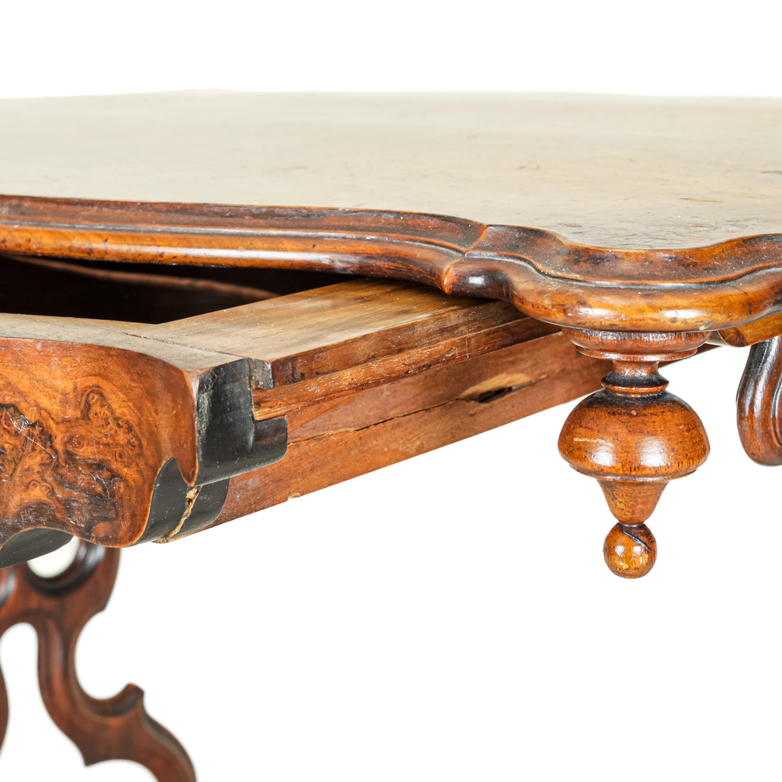 Vintage Victorian Style Burled Walnut Fretwork Table