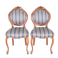 PAIR Louis XVI Style Side Chairs Blue Upholstery