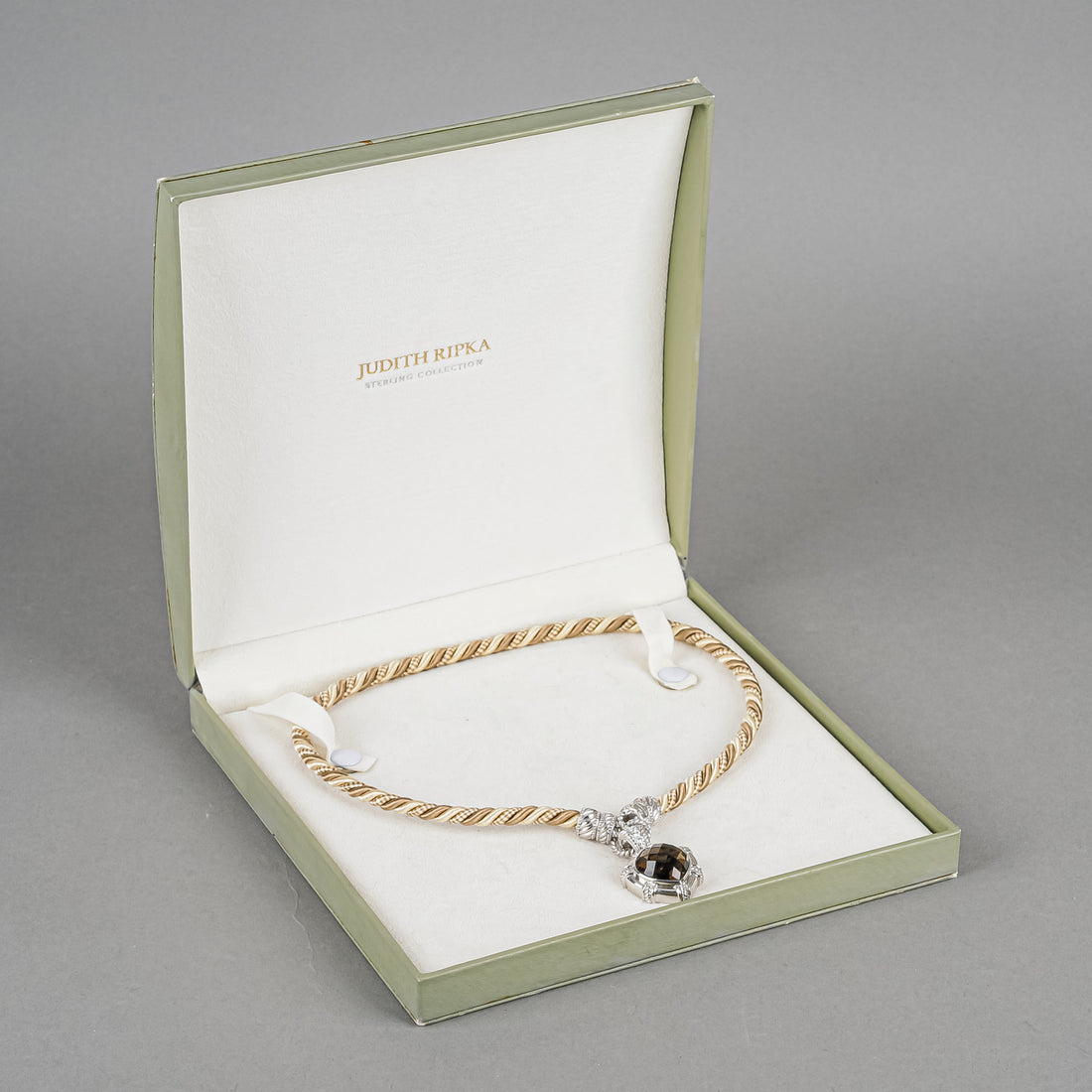 JUDITH RIPKA Sterling Silver Cubic Zirconia Smokey Quartz Heart Pendant Necklace