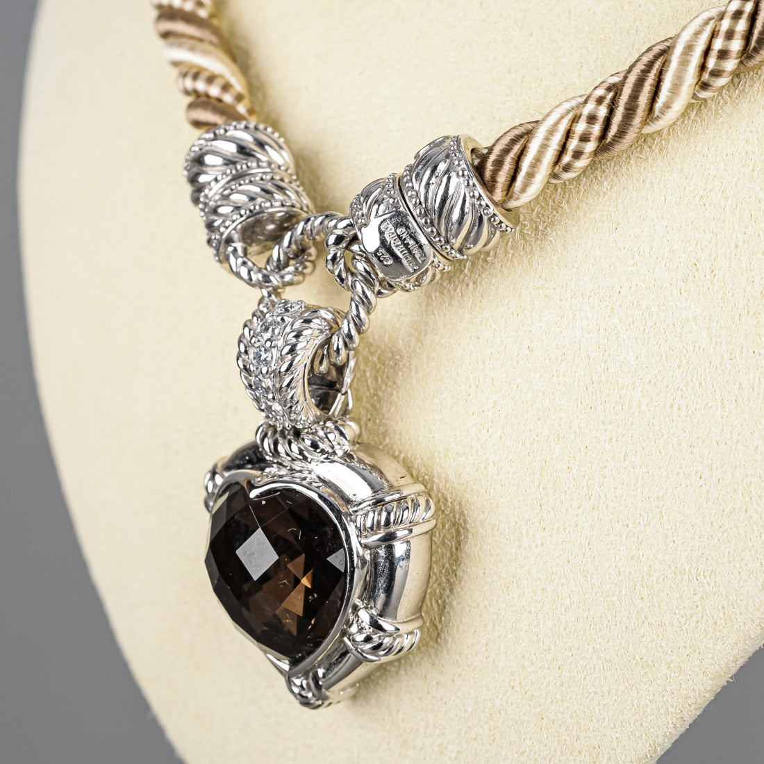 JUDITH RIPKA Sterling Silver Cubic Zirconia Smokey Quartz Heart Pendant Necklace