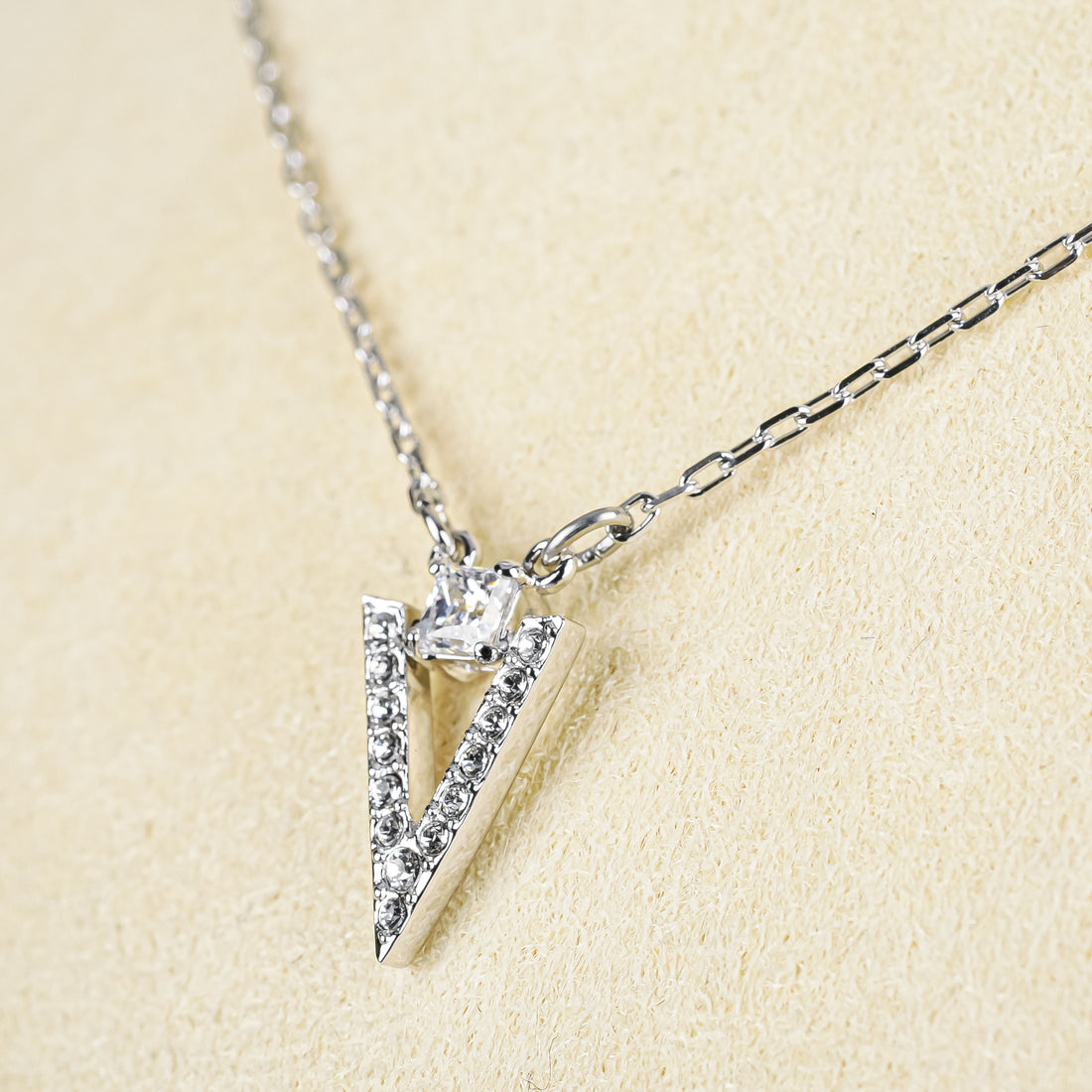 SWAROVSKI Silver Tone Triangular Pendant Necklace