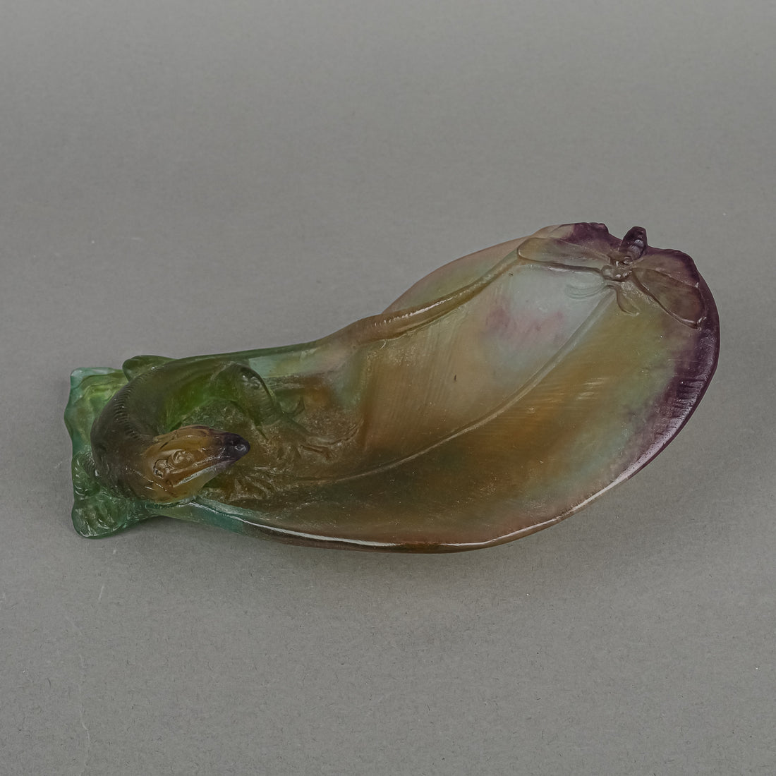 DAUM Nature Collection Pate de Verre Dish - Lizard And Butterfly