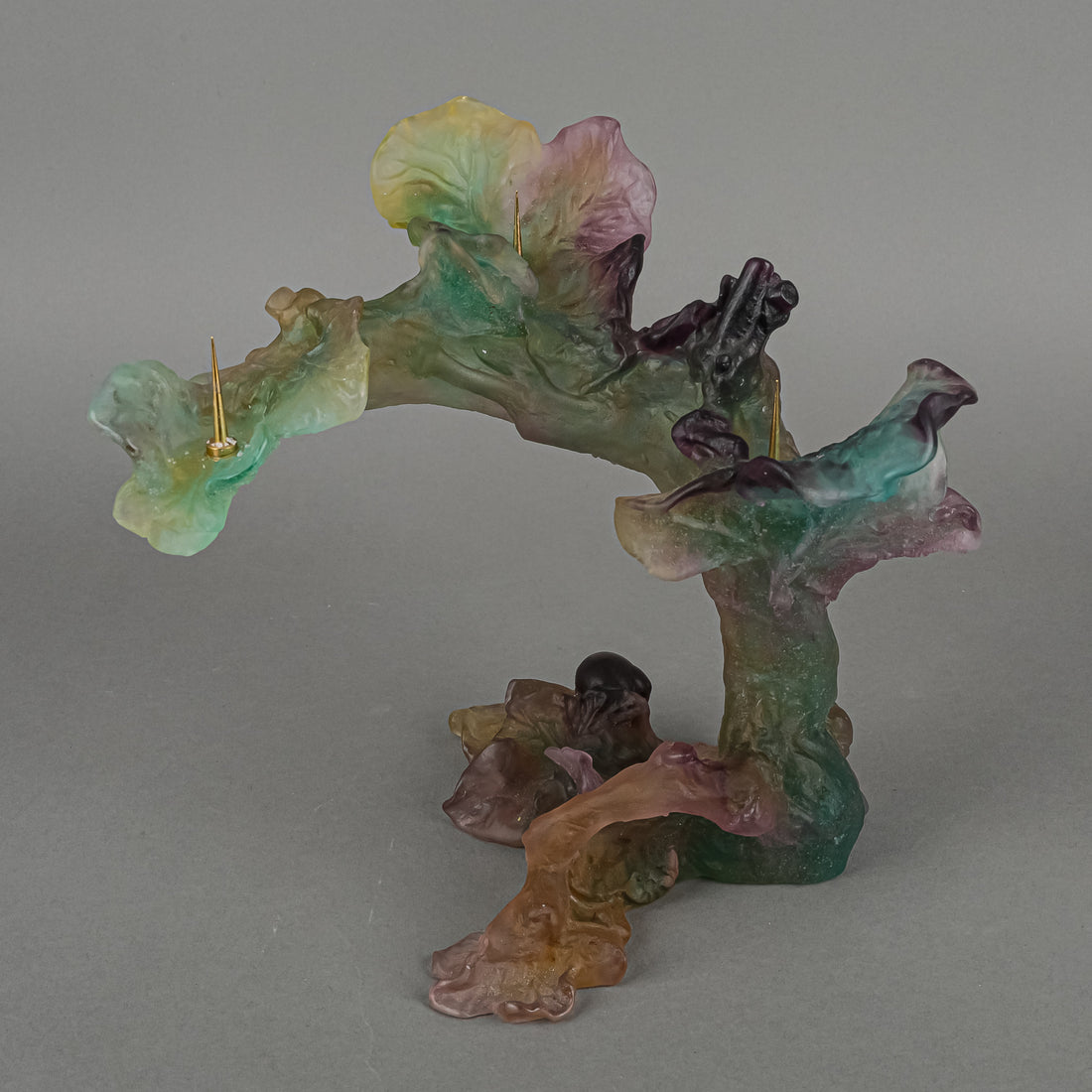DAUM Nature Collection Pate de Verre Three Light Candle Holder