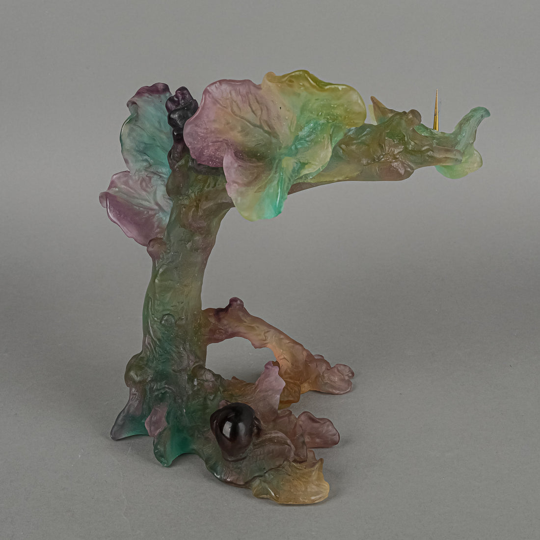 DAUM Nature Collection Pate de Verre Three Light Candle Holder