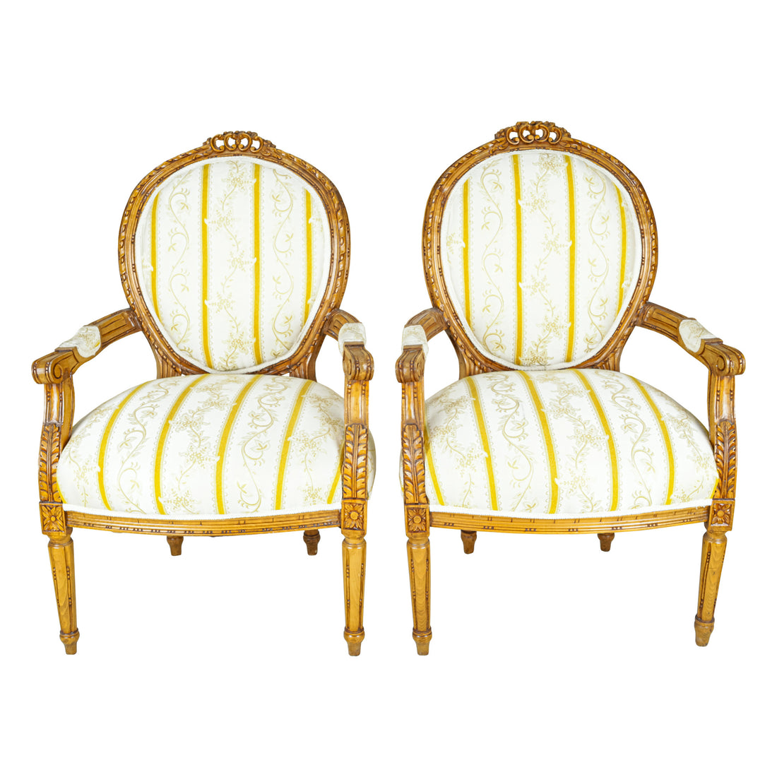 Louis XVI Style Fauteuil Chairs With Yellow Upholstery Set Of 2