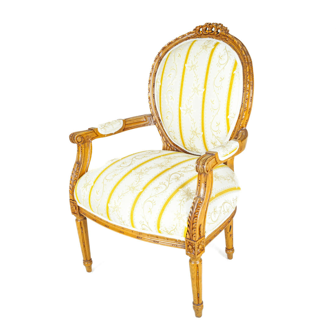 Louis XVI Style Fauteuil Chairs With Yellow Upholstery Set Of 2