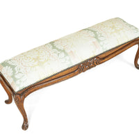Walnut Louis XV Style Bench With Green And Yellow Floral Upholstery
