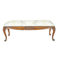Walnut Louis XV Style Bench With Green And Yellow Floral Upholstery