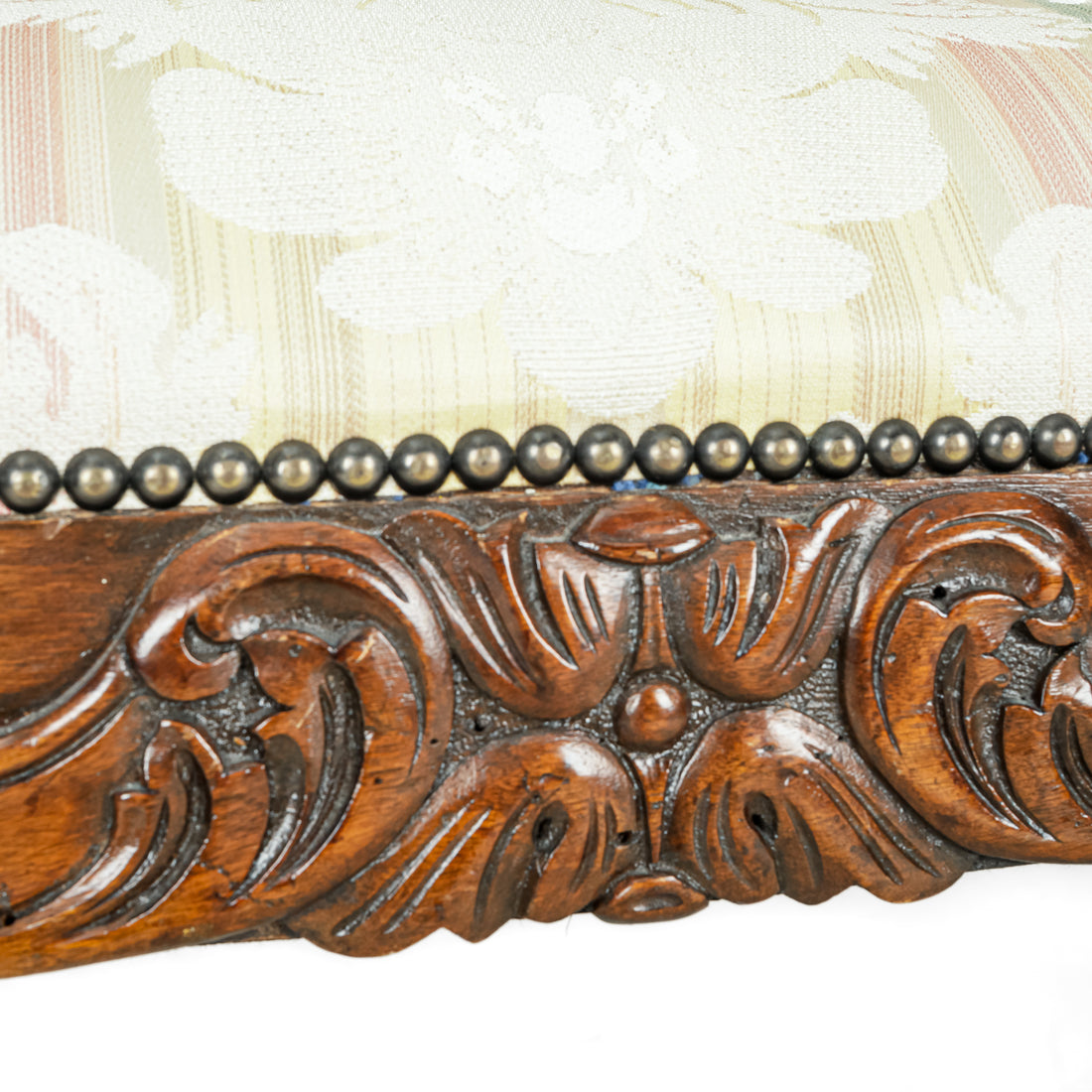 Walnut Louis XV Style Bench With Green And Yellow Floral Upholstery