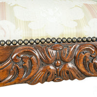 Walnut Louis XV Style Bench With Green And Yellow Floral Upholstery