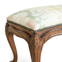 Walnut Louis XV Style Bench With Green And Yellow Floral Upholstery