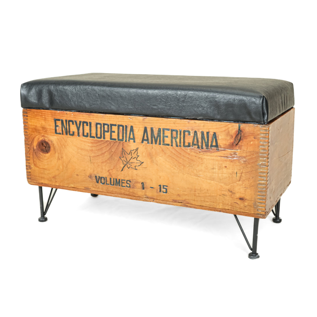 Encyclopedia Americana Crate Bench With Black Vinyl Seat