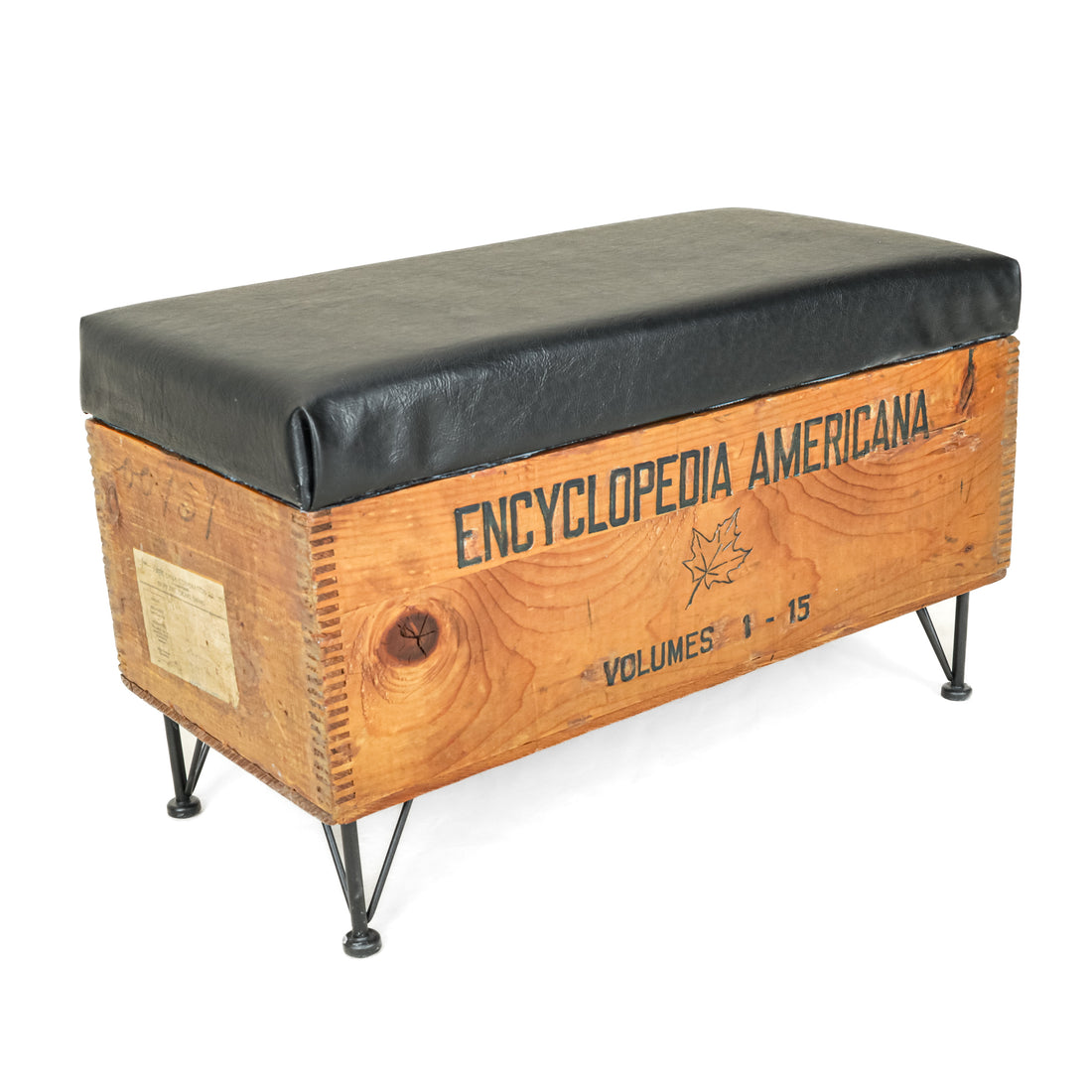 Encyclopedia Americana Crate Bench With Black Vinyl Seat