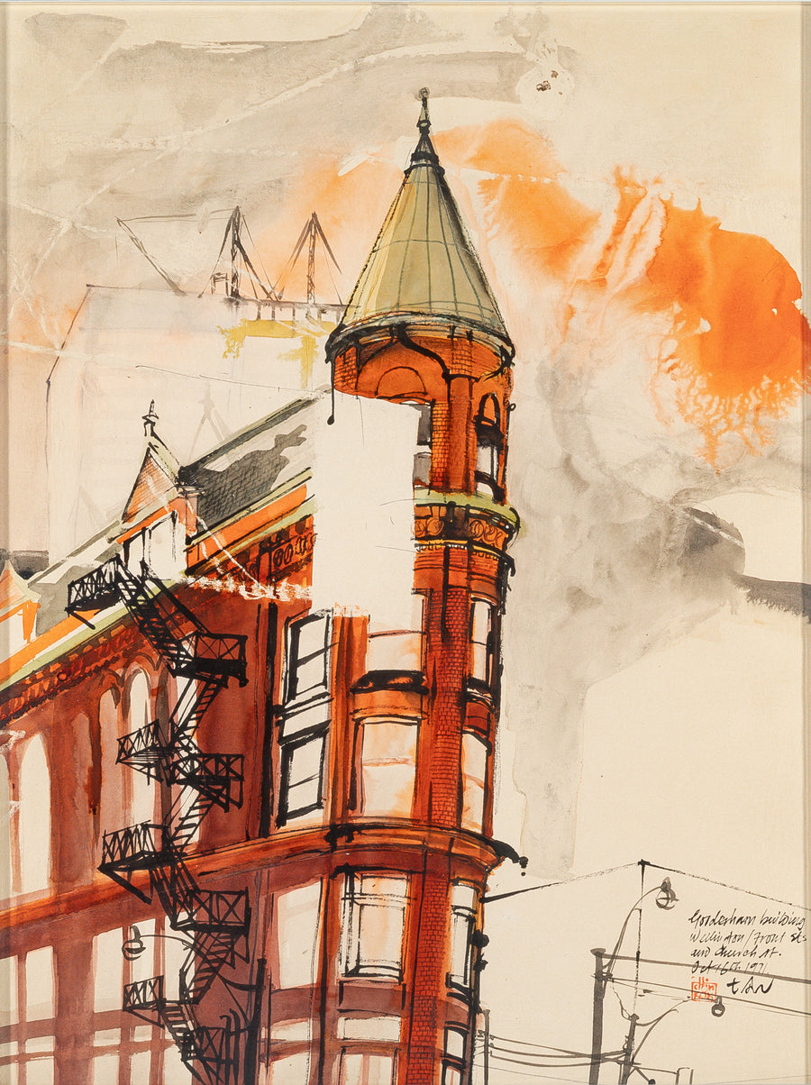 Chinkok Tan (Asian Canadian 20th C)  "Gooderham Building Wellington/Front"