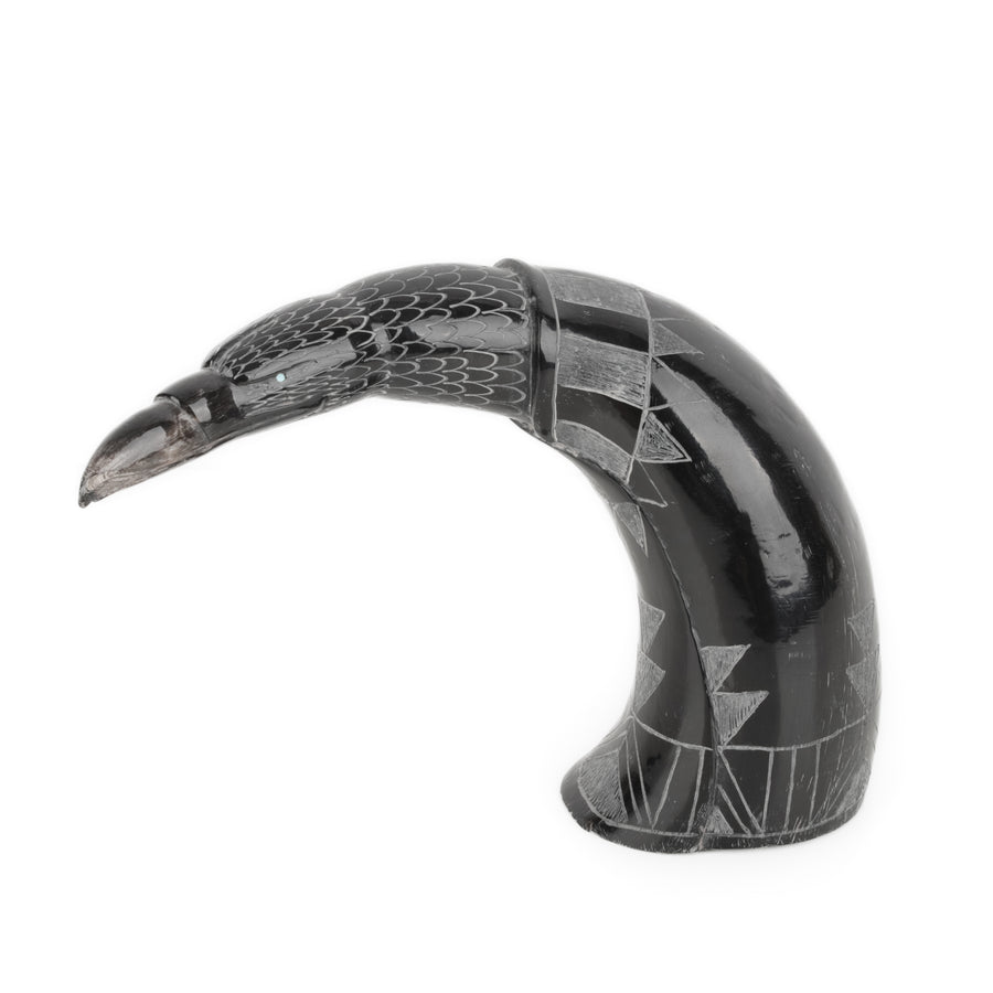 Brian Yatsattie (Native American) Raven - Carved American Bison Horn