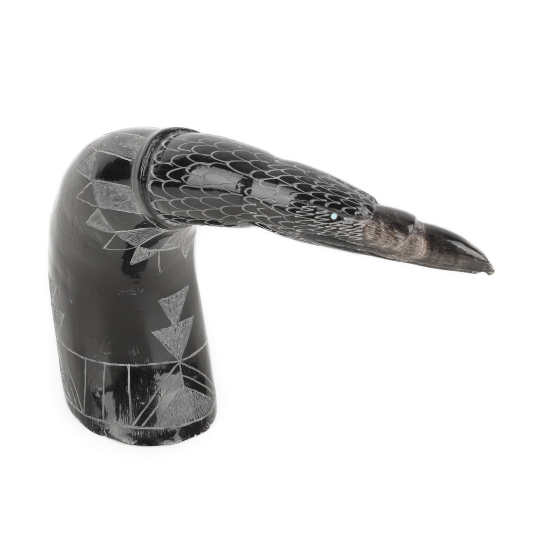 Brian Yatsattie (Native American) Raven - Carved American Bison Horn