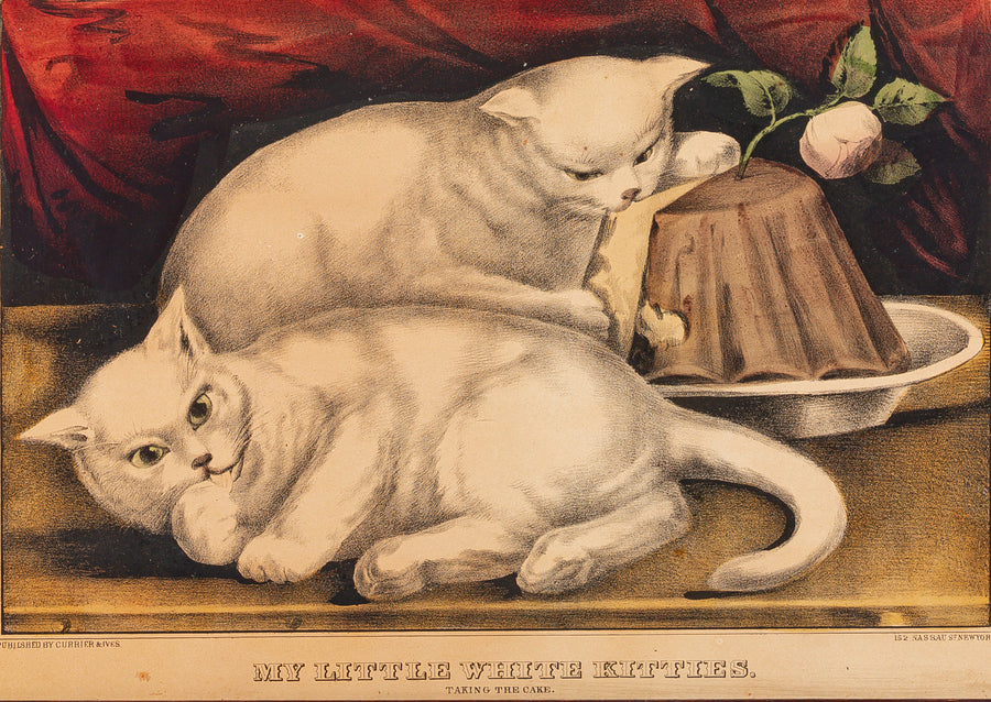 Antique CURRIER & IVES My Little Kitties "Taking The Cake"