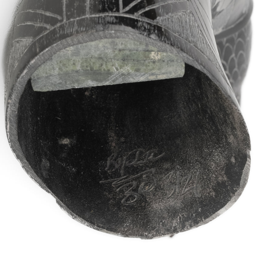Brian Yatsattie (Native American) Raven - Carved American Bison Horn