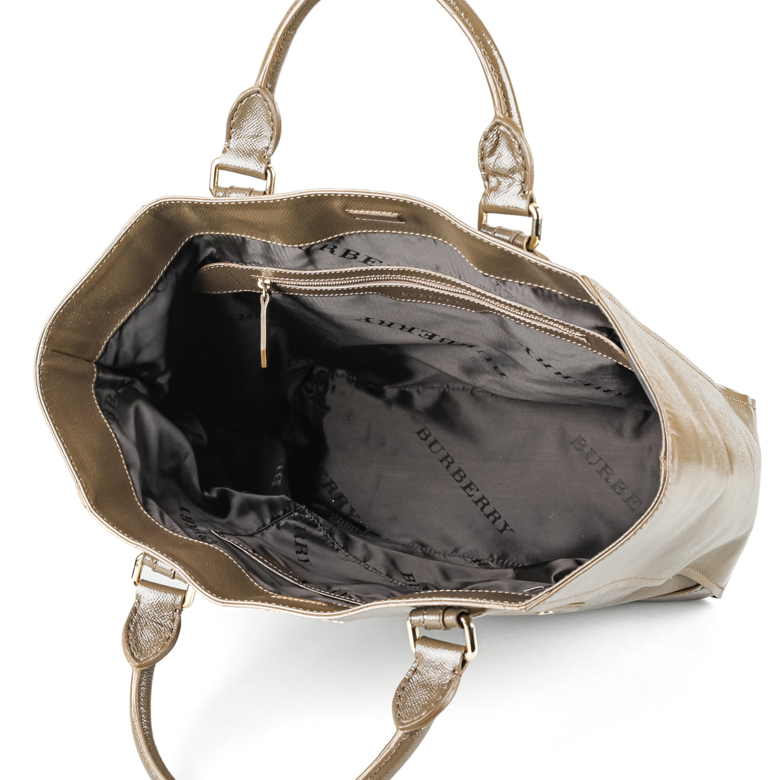 BURBERRY Somerford Brown Patent Leather Tote Handbag