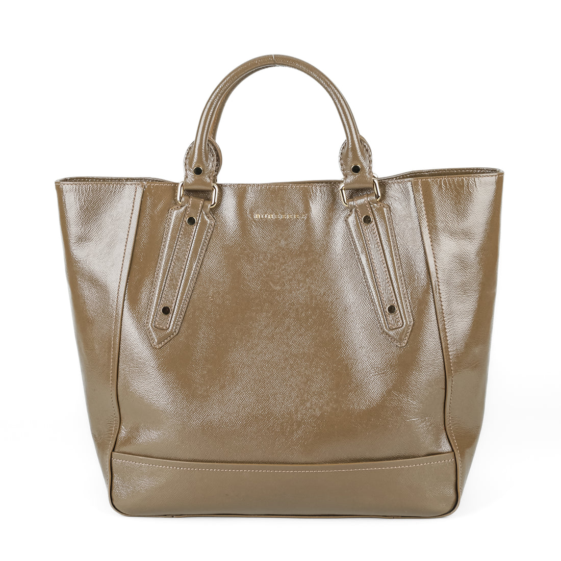 BURBERRY Somerford Brown Patent Leather Tote Handbag